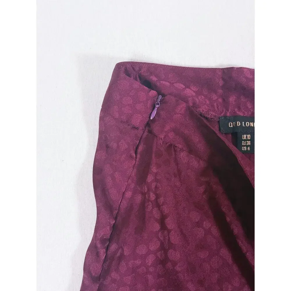 QED London Whimsigoth Satin Lace Trim Midi Pencil Skirt Size 6 Purple Y2K Glam
